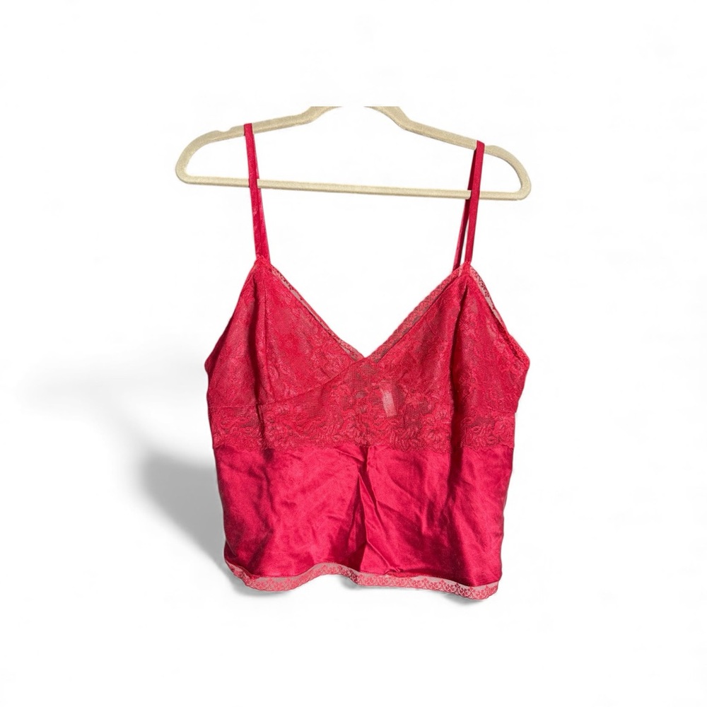 Claire's Rose Silk Cropped Babydoll Romantic Vibrant Red Lace Top Large